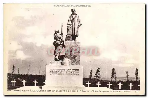 Cartes postales Notre Dame de Lorette Monument a la Gloire du Gal Maistre et du 21 Corps d'Armee