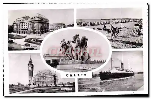 Cartes postales Calais Paquebot Canterbury Le theatre et les jardins La plage L'hotel de ville