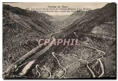 Cartes postales Gorges du Tarn Les lacets de la route du Causse Mejean a la Malene