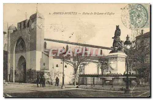 Ansichtskarte AK Aigues Mortes Statue de St Louis et Eglise