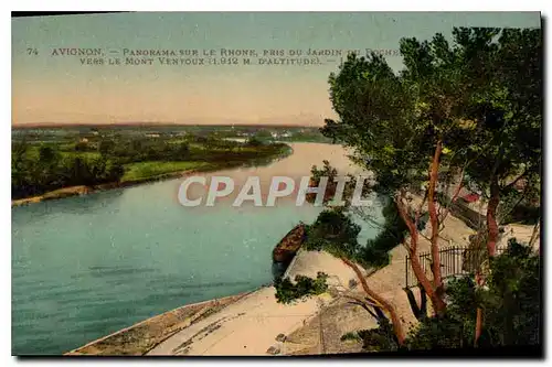 Cartes postales Avignon Panorama sur le Rhone pris du jardin du rocher vers le Mont Ventoux