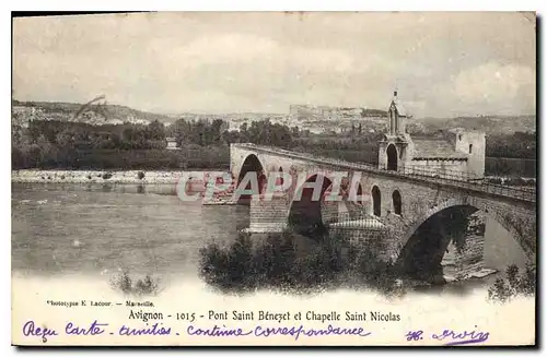 Cartes postales Avignon Pont Saint Benezet et chapelle Saint Nicolas