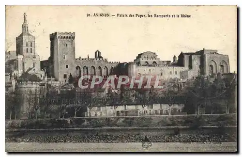 Cartes postales Avignon Palais des Papes les Remparts et le Rhone