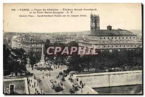 Ansichtskarte AK Paris Place du Chatelet Theatre Sarah Bernard et la Tour Saint Jacques