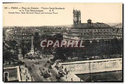 Ansichtskarte AK Paris Place du Chatelet Theatre Sarah Bernard et la Tour Saint Jacques