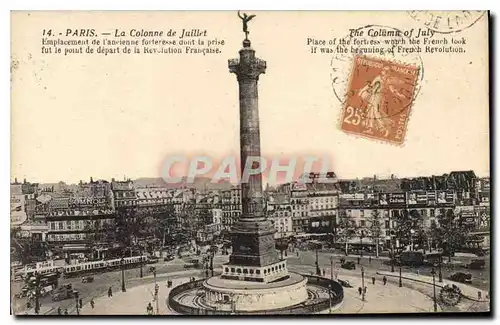 Cartes postales Paris La Colonne de Juillet Emplacement de l'ancienne forteresse dont la prise fut le point de d
