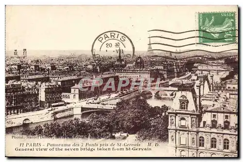 Cartes postales Paris Panorama des 7 Ponts pris de St Gervais Tour Eiffel