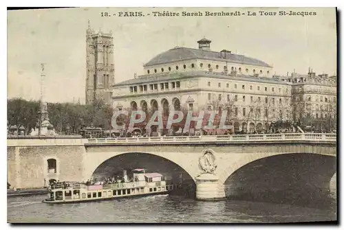 Cartes postales Paris Theatre Sarah Bernhardt La Tour St Jacques Bateau Peniche