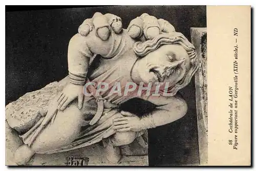 Cartes postales moderne Cathedrale de Laon Figure supportant une Gargouille