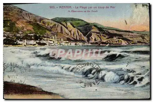 Cartes postales Menton La Plage par un coup de Mer