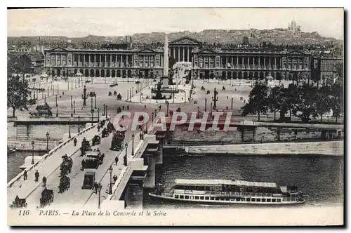 Ansichtskarte AK Paris La Place de la Concorde et la Seine Bateau Peniche