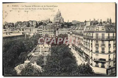 Cartes postales Paris Le Square d'Anvers et le Sacre Coeur