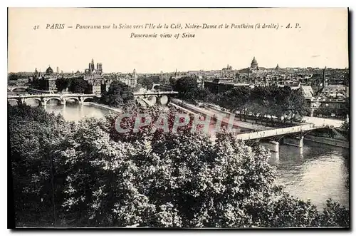 Ansichtskarte AK Paris Panorama sur la Seine vers l'lle de la Cite Notre Dame et le Pantheon a droite