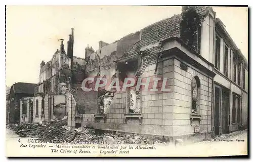 Ansichtskarte AK Guerre Europeenne 1914 1915 Le Crime de Reims Rue Legendre Maisons incendies et bombardees par l