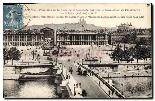 Cartes postales Paris Panorama de la Place de la Concorde prise vers le Sacre Coeur de Montmartre et l'Opera a d