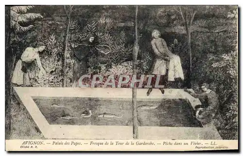 Cartes postales Avignon Palais des Pepes Fresque de la Tour de la Garderobe Peche dans un Vivier