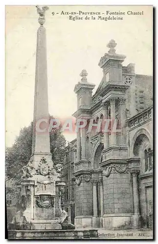 Cartes postales Aix en Provence Fontaine Chastel Eglise de la Magdeleine