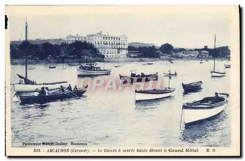 Cartes postales Arcachon Gironde le Bassin a Maree haute devant le Grand hotel