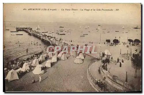 Cartes postales Arcachon Cote d'Argent la place Thiers la plage et la Jetee Promenade