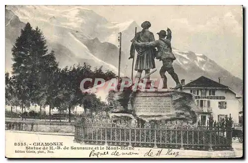 Cartes postales Chamonix Statue de H B de Saussure et le Mont Blanc