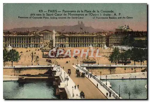 Ansichtskarte AK Paris Panorama de la Place de la Concorde pris vers le Sacre Coeur de Montmartre et l'Opera a dr