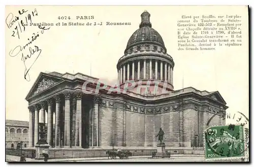 Cartes postales Paris le Pantehon et la Statue de J J Rousseau