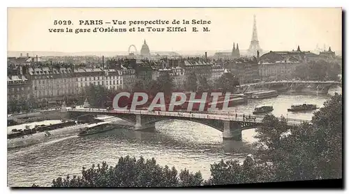 Cartes postales Paris Vue perspective de la Seine vers la Gare d'Orleans et la Tour Eiffel