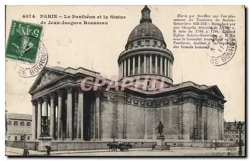 Cartes postales Paris Le Pantheon et la Statue de Jean Jacques Rousseau