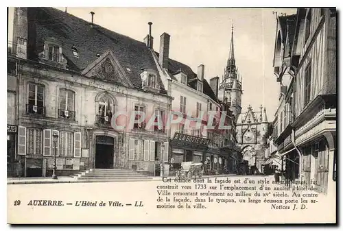 Cartes postales Auxerre l'hotel de ville cet edifice dont la facade est d'un fut construit vers 1733 sur l'empla