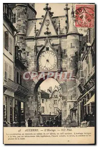 Cartes postales Auxerre l'Horloge la construction en remonte au milieu du Xv siecle en 1457 environ