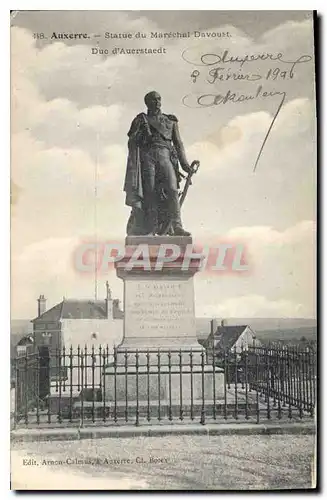 Cartes postales Auxerre statue du Marechal Davoust duc d'Auerstaedt