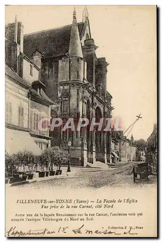 Cartes postales Villeneuve sur Yonne Yonne La Facade de l'Eglise Vue prise de la rue Carnot cote Nord Autre vue