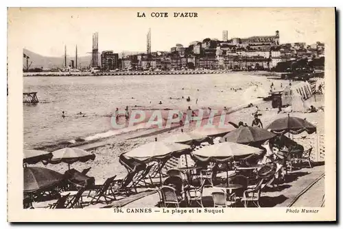 Cartes postales La Cote d'Azur Cannes La plage et le Suquet