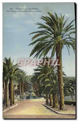 Cartes postales Hyeres les Palmiers La Fontaine et l'Avenue Alexia Godillot