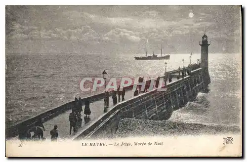 Cartes postales Le Havre La Jetee Maree de Nuit Phare