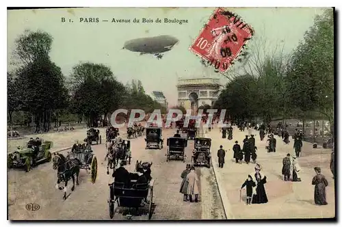 Cartes postales Paris Avenue du Bois de Boulogne Zeppelin Dirigeable