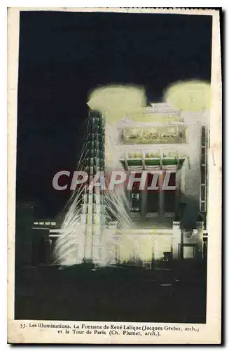 Cartes postales Les illuminations La Fontaine de Rene Lalique et la Tour de Paris Publicite Au coq Hardi Quai Me