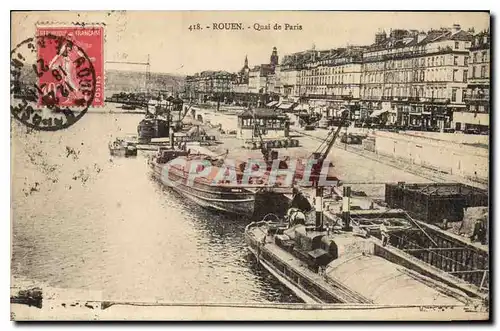 Cartes postales Rouen Quai de Paris Bateaux
