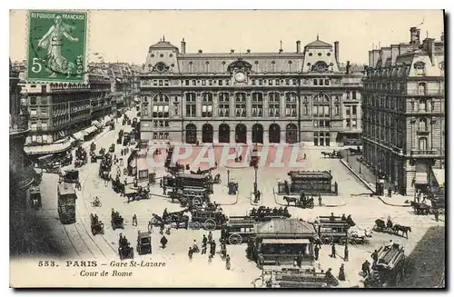 Cartes postales Paris Gare St Lazare Cour de Rome Tramways