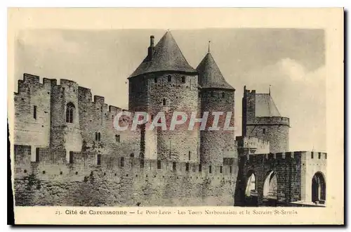 Cartes postales Cite de Carcassonne Le Pont Levis Les Tours Narbonnaises et le Sacraire St Sernin