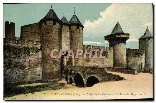 Ansichtskarte AK Carcassonne Cite l'entree du Chateau et la Tour du Major