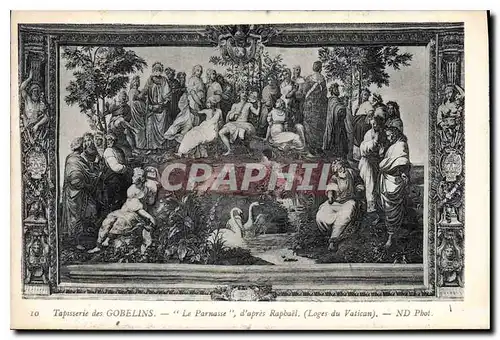 Cartes postales Tapisserie des Gobelins Le parnasse d'apres Raphael Loges du Vatican