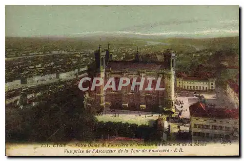 Cartes postales Lyon Notre Dame de Fourviere et Jancin du Rhone et de la Saone Vue prise de l'Assenseur