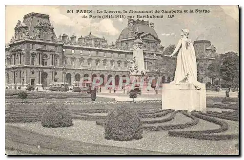 Cartes postales Paris le Louvre le Monument de Gambetta et la Statue de Paris 1914 1918 par Bartholome