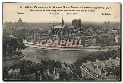 Ansichtskarte AK Paris Panorama sur la Seine vers Notre Dame et le Pantheon a gauche