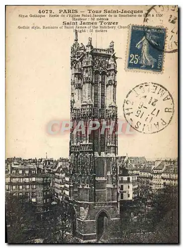 Ansichtskarte AK Paris Tour Saint Jacques style Gothique reste de l'Eglise Saint Jacques de la Boucherie