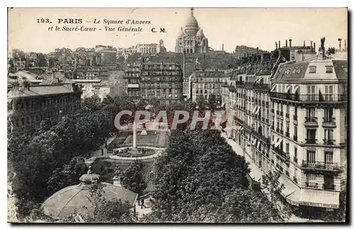 Cartes postales Paris Le Square d'Anvers et le Sacre Coeur Vue Generale