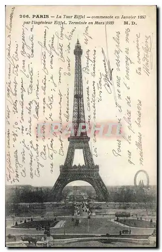 Ansichtskarte AK Paris La Tour Eiffel commencee en Janvier 1887 par l'ingenieur Eiffel Terminee en Mars 1889