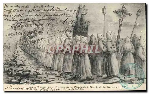 Ansichtskarte AK Marseille Procession de Penitents a N D de la Garde en 1835