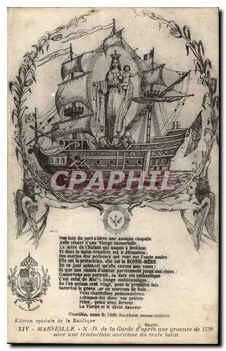 Ansichtskarte AK Marseille N D de la Garde d'apres une gravure de 1520 avec une traduction ancienne du texte lati